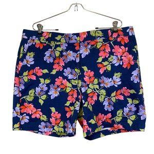 New Lands' End Navy Floral Chino Shorts Cotton Stretch Pockets